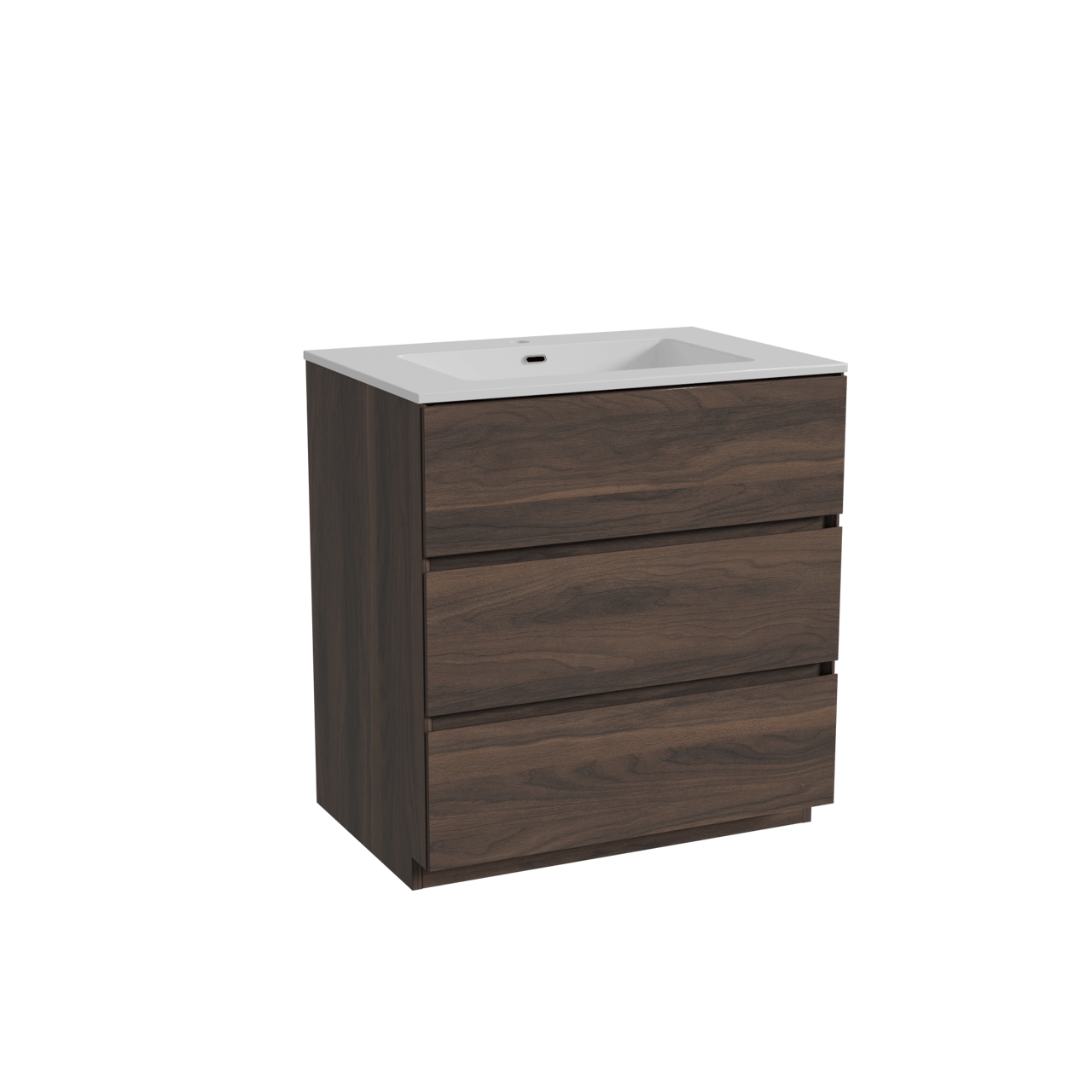 Storke Edge staand badkamermeubel 75 x 52 cm notelaar met Diva enkele wastafel in composietmarmer glanzend wit