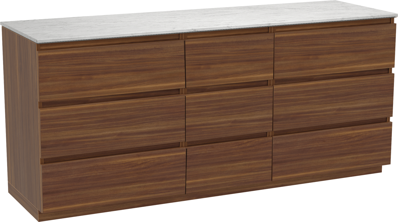 Balmani Lucida freistehendes Möbelstück Set: 180 x 55 cm, Amerikanischer Nussbaum, mit Stretto Einzel- oder Doppel Waschtischplatte, Marmor Carrara