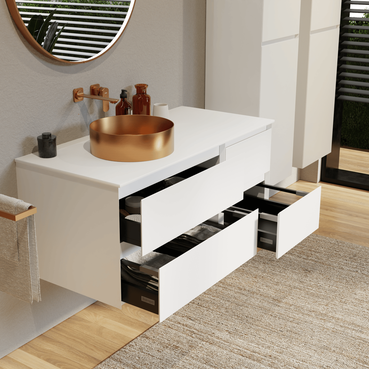 Balmani Mitra meuble salle de bains suspendu 120 x 55 cm blanc mat avec Stretto tablette simple ou double en solid surface blanc mat