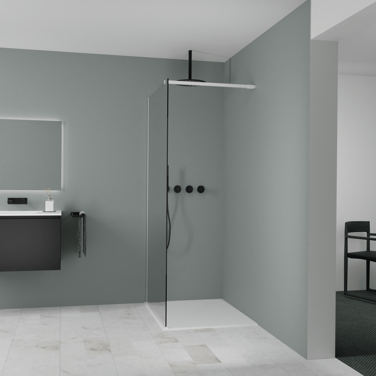 Balmani Modular Walk-In Dusche: 100 x 200 cm, Rauchglas, inklusive Coating, Profil Weiß matt
