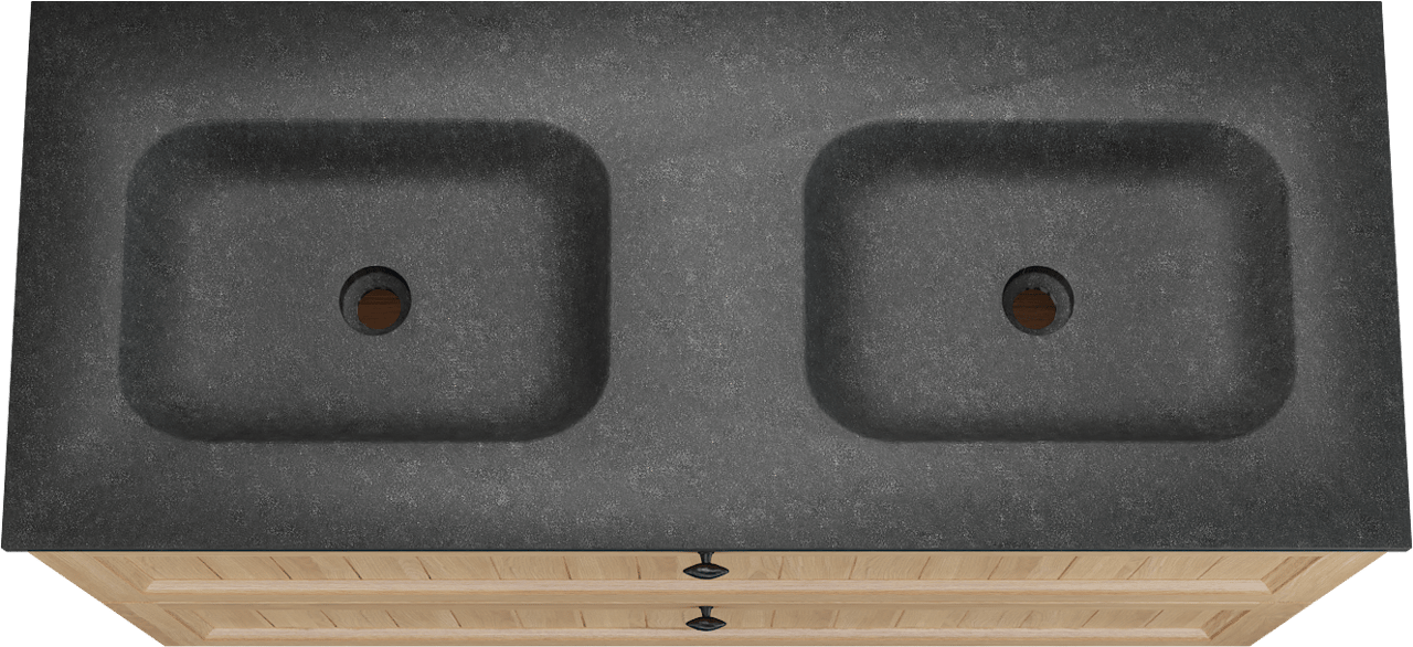 Balmani Lemon staand badkamermeubel 135 x 55 cm, fineer natuur eik met Tablo Arcato dubbele wastafel in graniet zwart