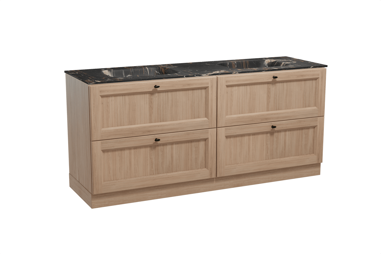 Balmani Lemon meuble salle de bains à poser 180 x 55 cm chêne vieilli avec Tablo Arcato double vasque en marbre portoro gold