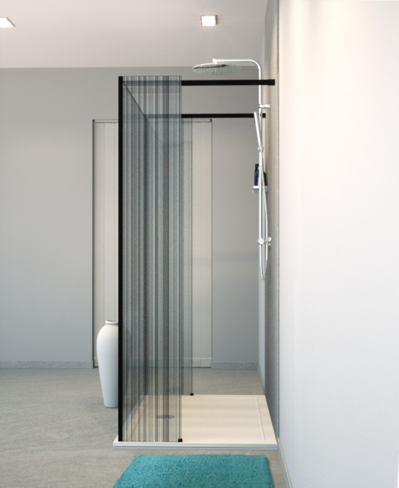 Balmani BMSS inloopdouche met vrijstaande wand en vast paneel 140 x 200 cm barcode zwart glas mat zwart profiel