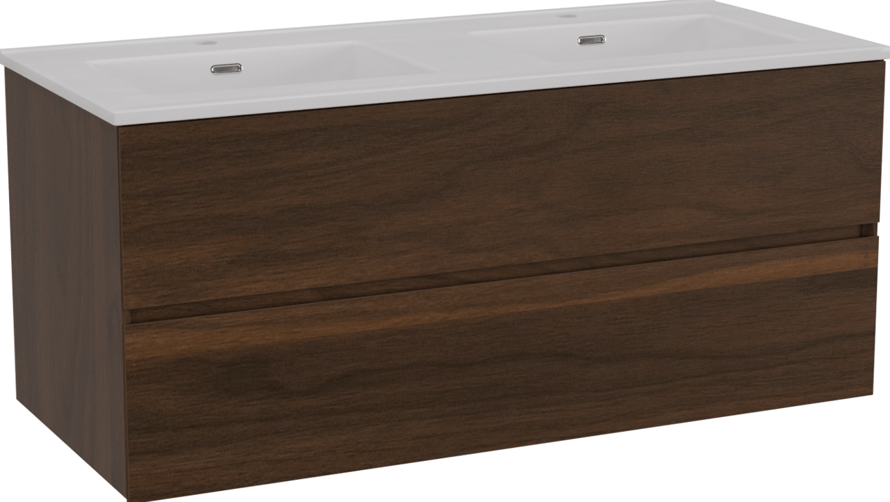 Storke Edge meuble salle de bains suspendu 120 x 52 cm noyer avec Kera double vasque en céramique blanc mat