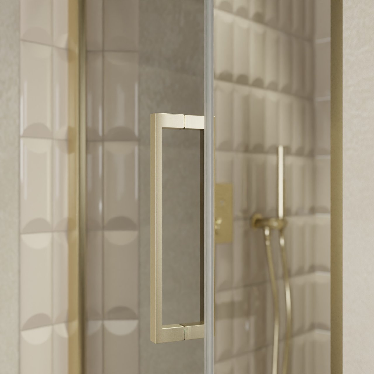 Balmani Senses Design douche draaideur links 90 cm x 210 cm Reflex spiegelglas, Brushed Champagne Gold profielen