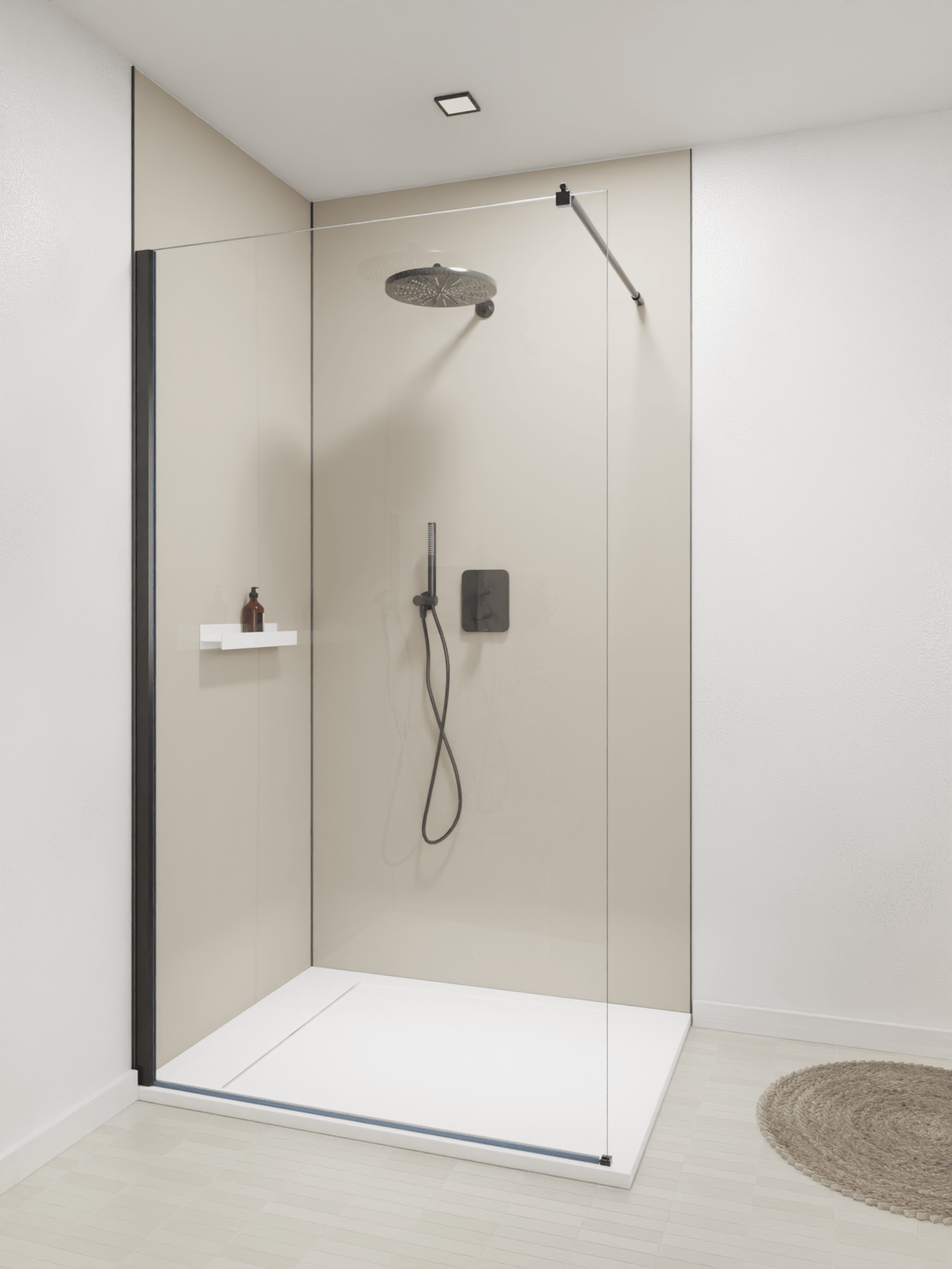 Luca Varess Dandy douchebak 140 x 90 cm composietmarmer mat wit rock structuur