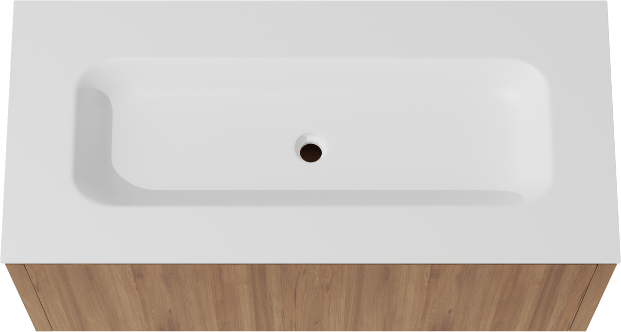 Balmani Eclips meuble salle de bains suspendu 120 x 55 cm Teck avec Tablo Arcato plan simple pour 2 trous de robinet en Solid Surface blanc mat