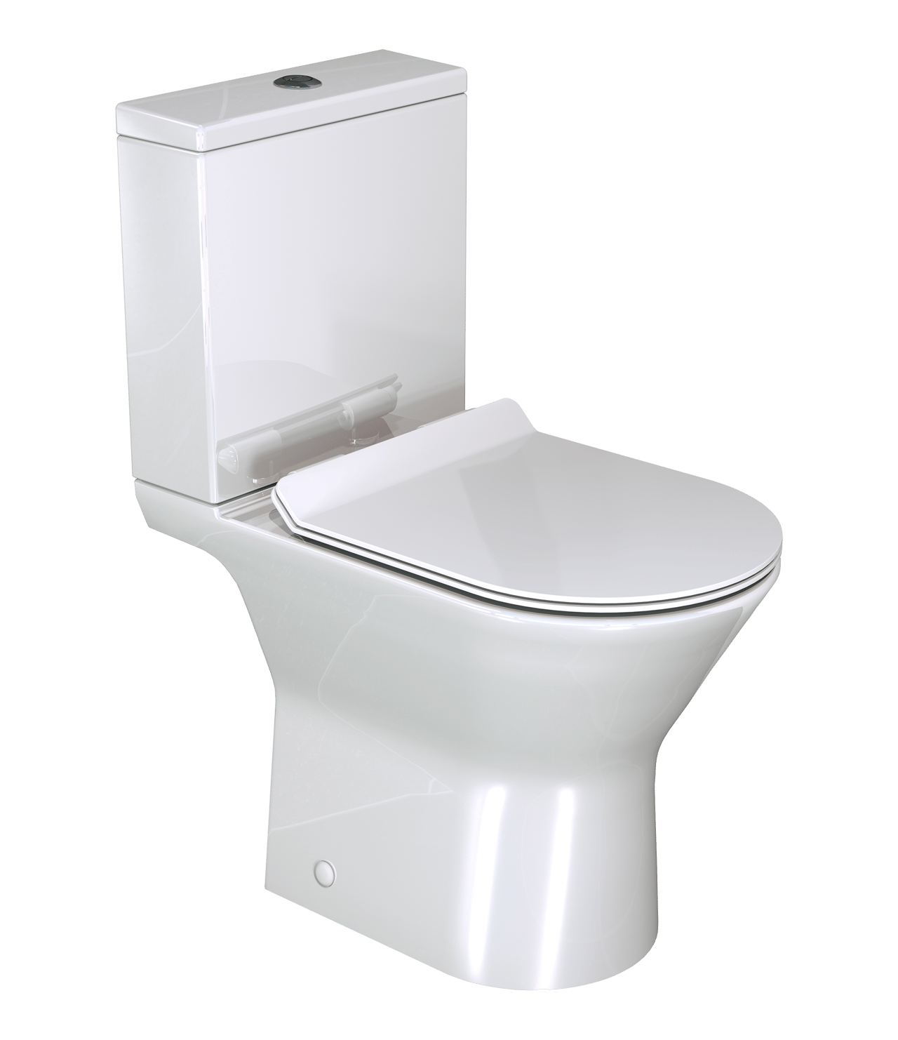 Luca Varess Delano staand toilet glanzend wit randloos, inclusief installatieset met L-vorm aansluiting, kraantje en flexibel