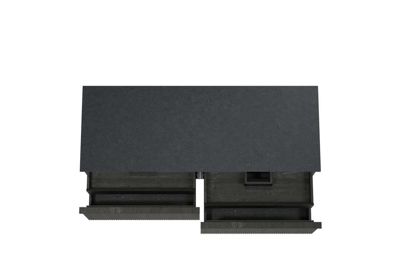 Balmani Forma hängendes Möbelstück Set: 150 x 55 cm, Schwarze Eiche, mit Stretto Einzel- oder Doppel Waschtischplatte, Granit, Schwarzes Granit, Vertikale symmetrische gerade Rippe