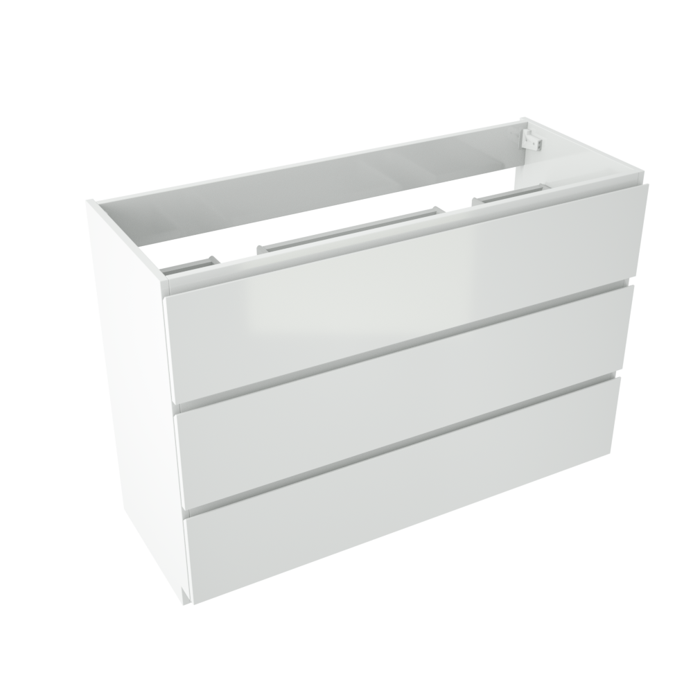 Storke Delta meuble sous-lavabo a poser 120 x 48 cm blanc brillant 3 tiroirs 2 découpés de siphon