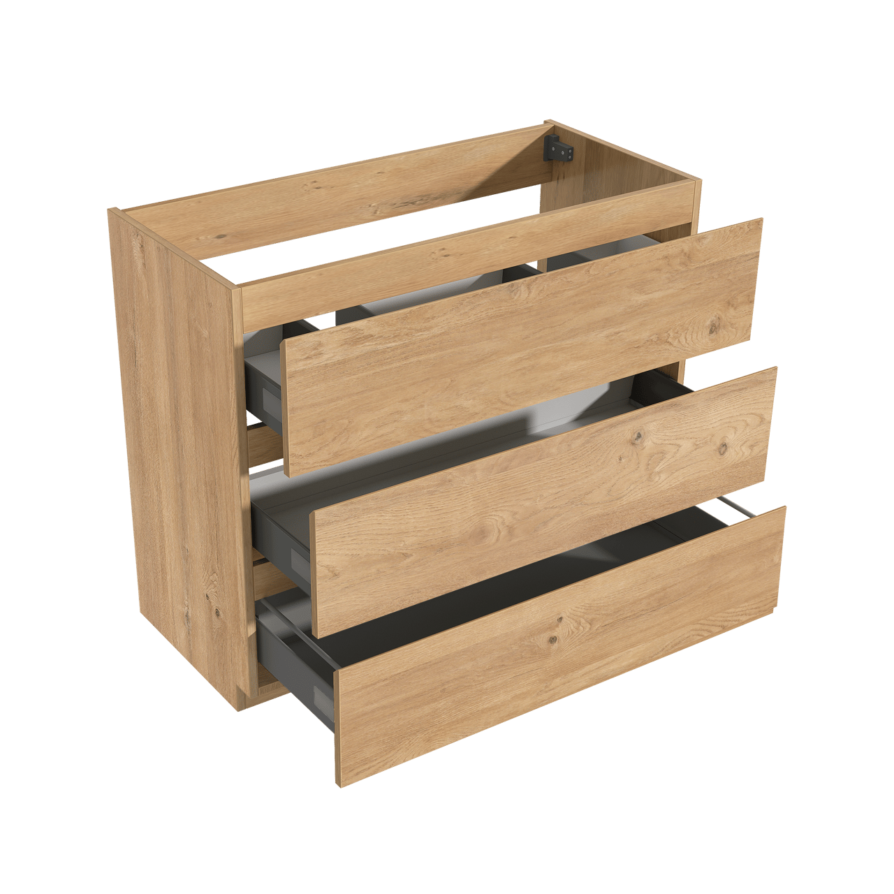 Storke Delta staand wastafelonderkast 100 x 48 cm naturel eiken 3 lades 2 sifonuitsparingen