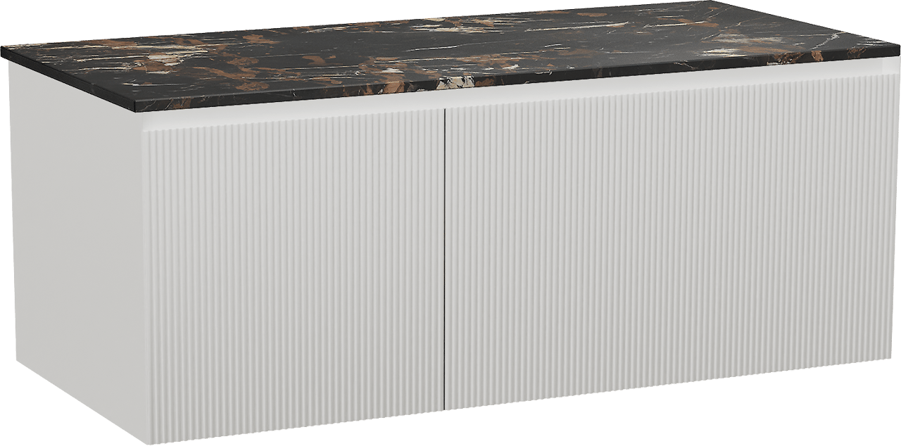 Balmani Fila zwevend badkamermeubel 120 x 55 cm mat wit met Stretto enkel tablet in marmer portoro gold, Verticale symmetrische rechte ribbel