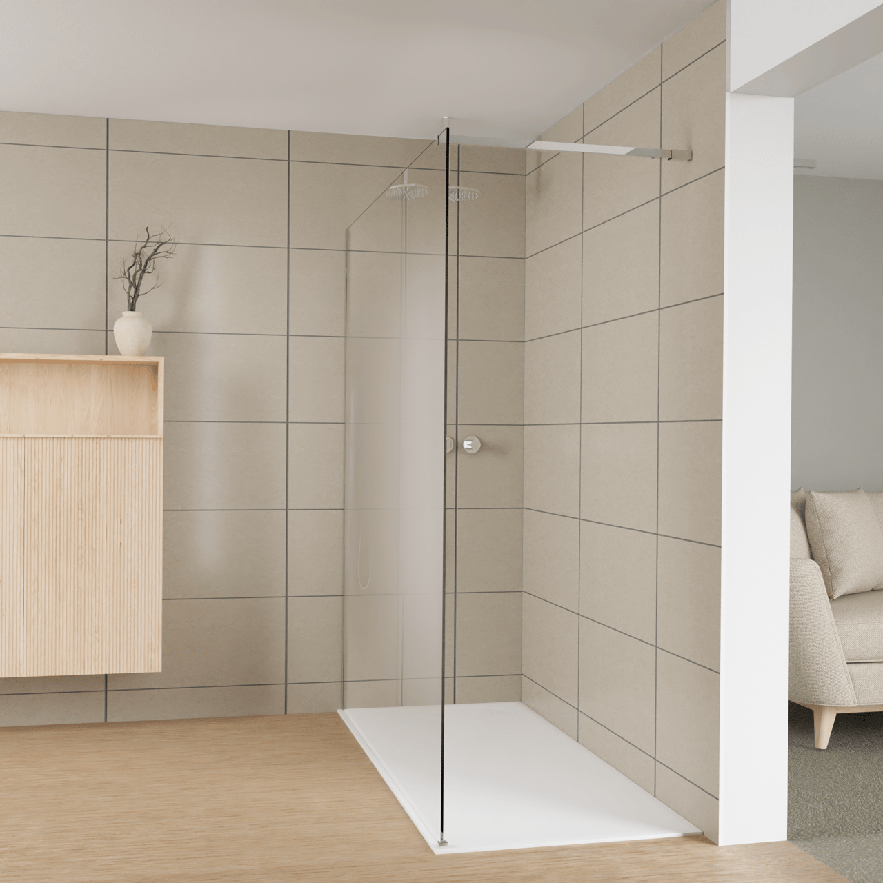 Balmani Modular douche à l'italienne: 180 x 200 cm, Permafrost, avec coating, Profil Chrome brillant