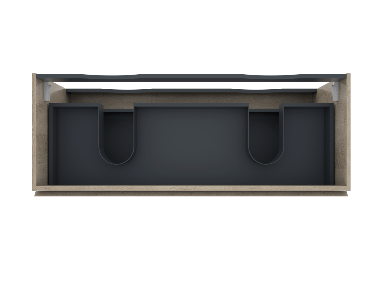 Linie Lado hängender Waschbeckenunterschrank: 120 x 46 cm, Eiche Weiß, 2 Schubladen, 2 Siphonaussparungen