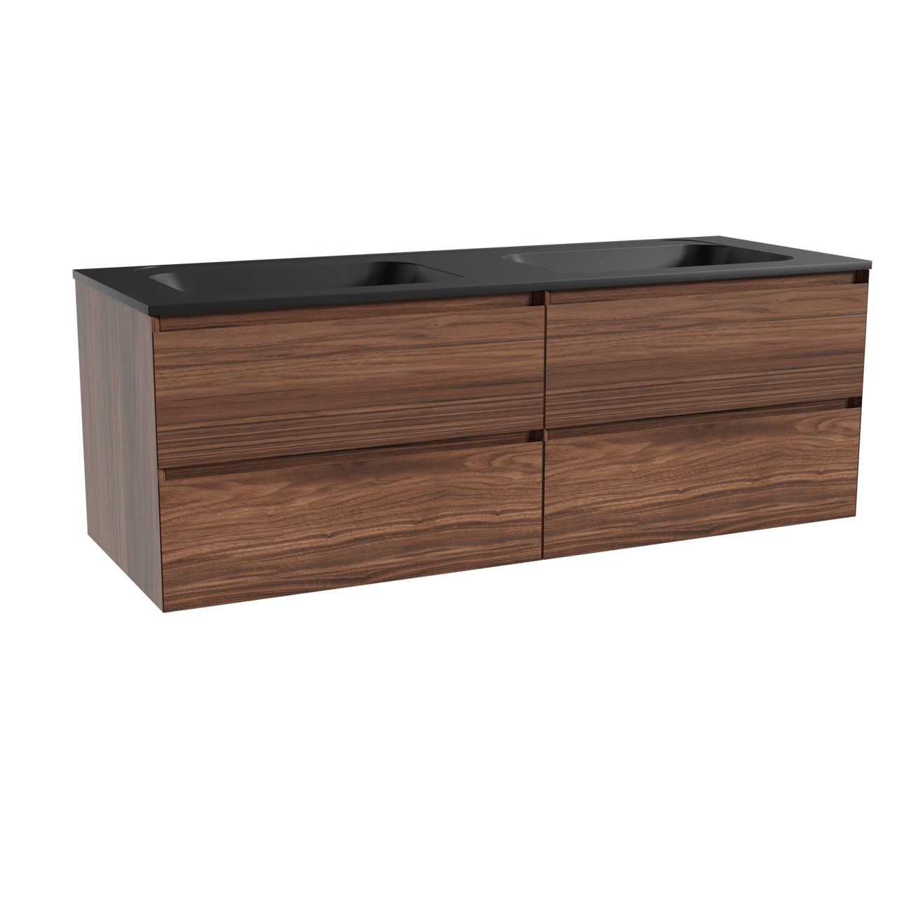 Balmani Mitra meuble salle de bains suspendu 150 x 55 cm noyer avec Tablo Strada double vasque en marbre composite noir mat