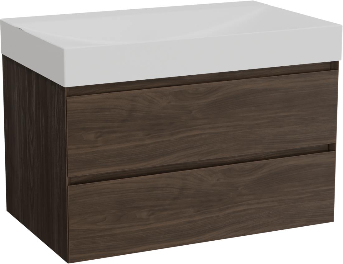 Balmani Mitra meuble salle de bains suspendu 90 x 55 cm noyer américain avec Wave plan simple en solid surface blanc mat