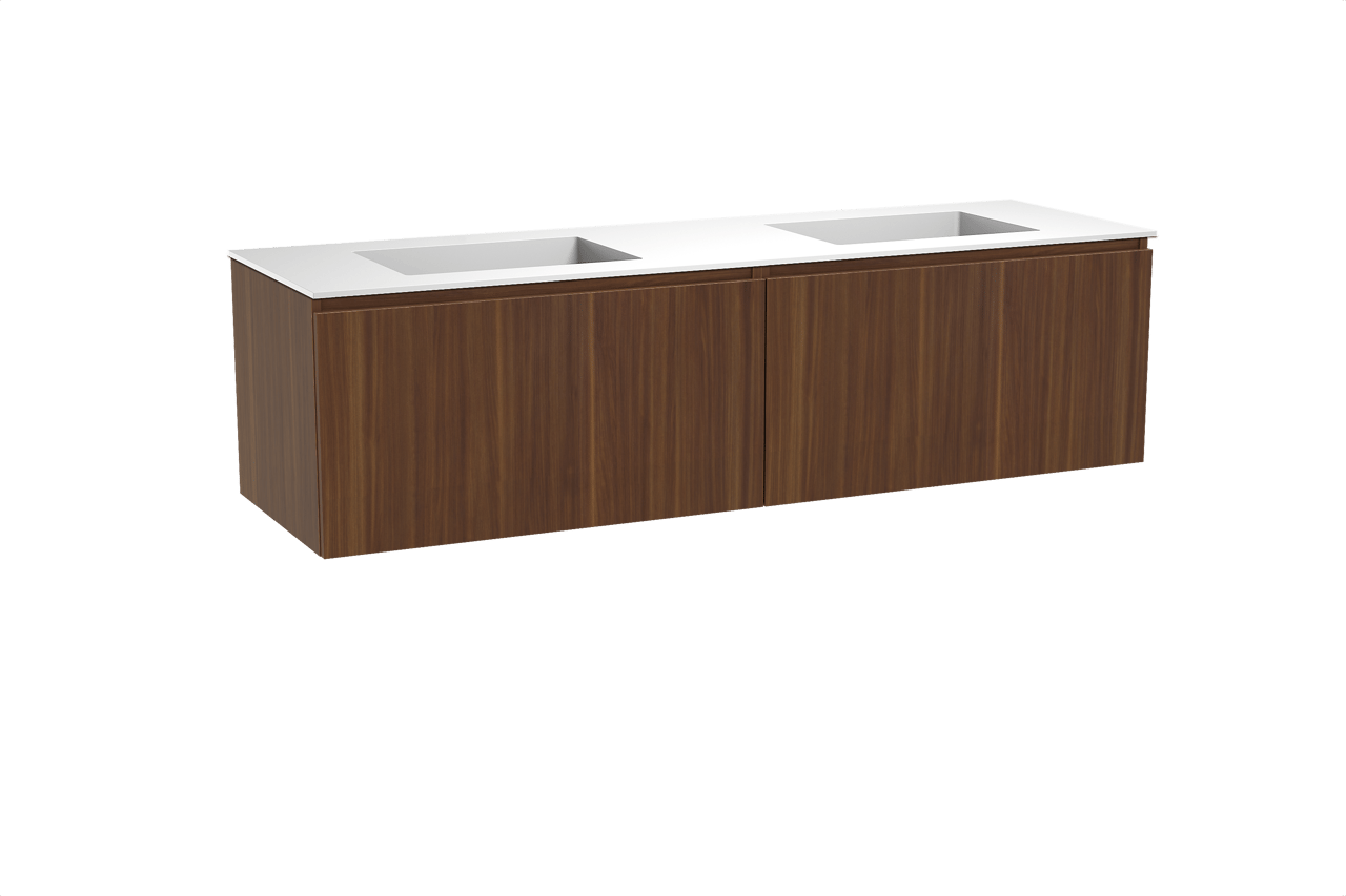 Balmani Sfera meuble salle de bains suspendu 180 x 55 cm noyer américain avec Tablo Stretto double vasque en solid surface blanc mat