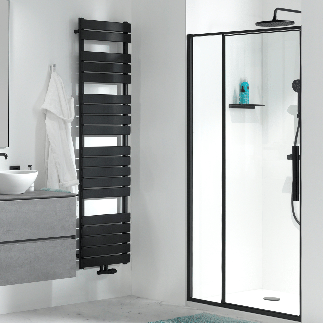 Luca Varess Morano Duschtür: Drehtür, 90 x 190 cm, Klarglas, Schwarzes Profil, matt