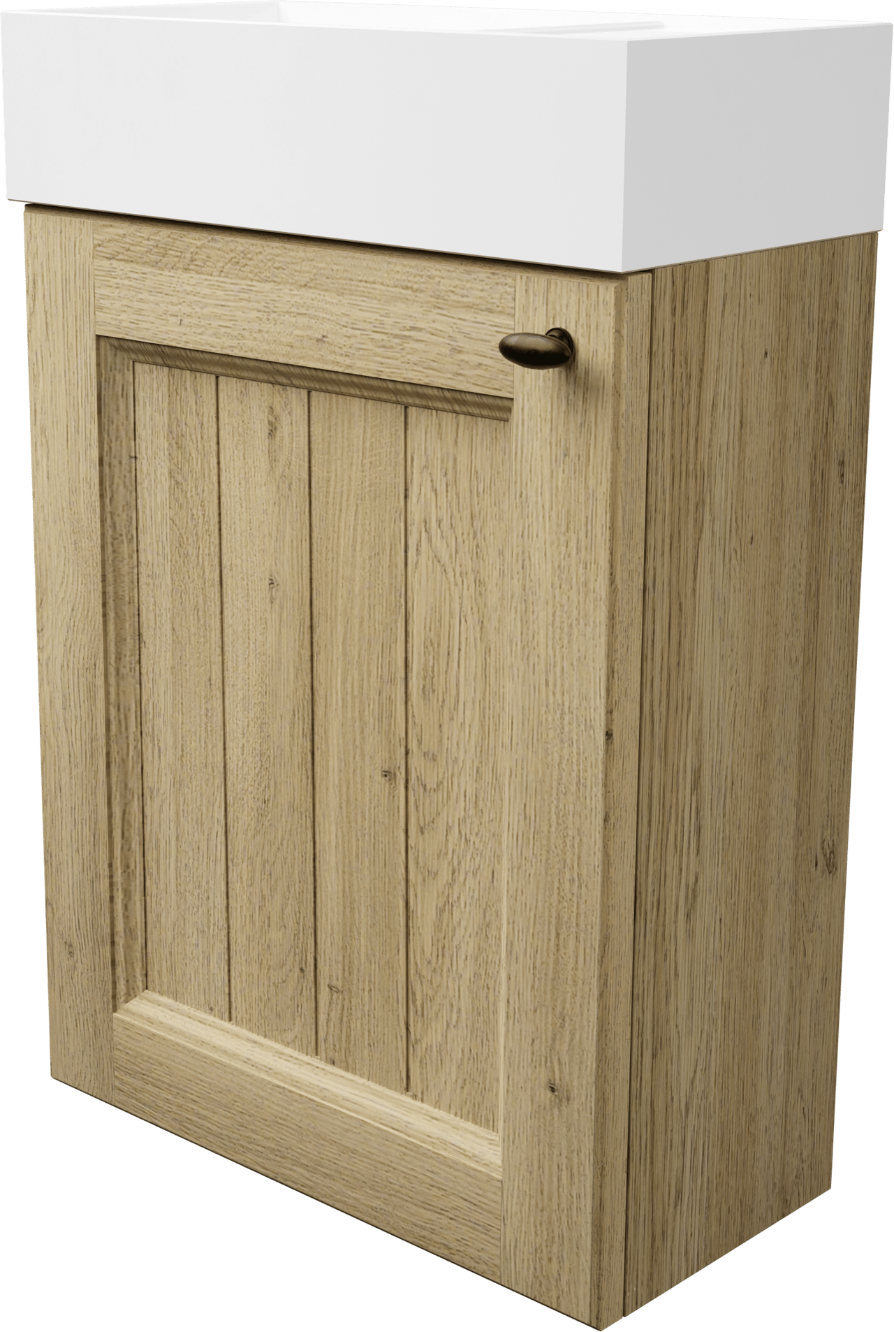 Balmani Lemon hängendes WC-Möbel-Set, 42 x 21 cm, Eiche verwittert, mit Loop Waschtisch in mattem Solid Surface