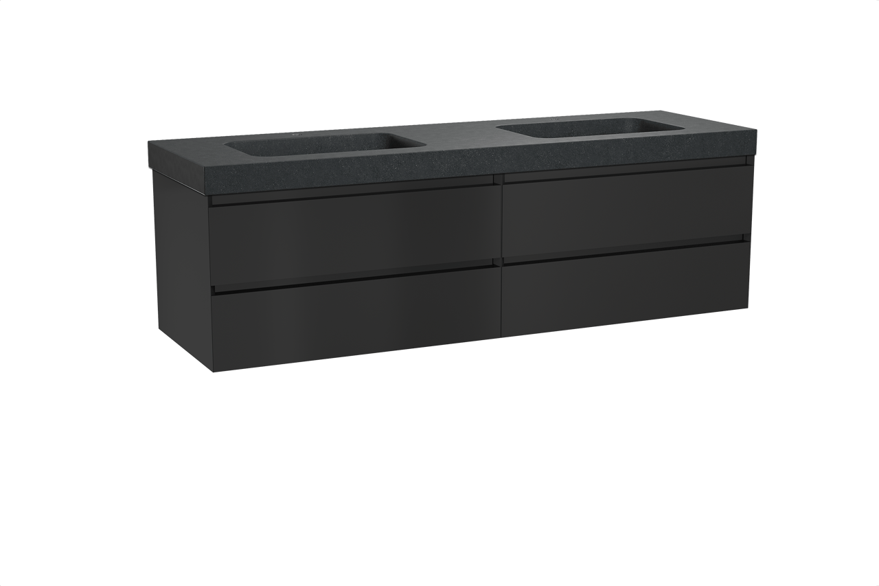 Balmani Mitra meuble salle de bains suspendu 180 x 55 cm noir mat avec Napoli double vasque en granit noir