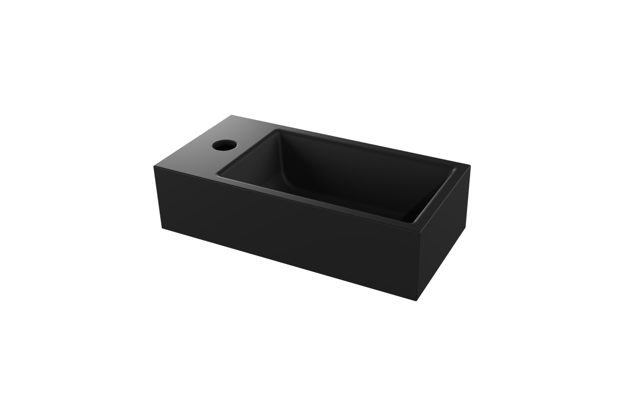 Luca Varess Cubic midi fonteintje Mat Zwart Porselein 40,5x20cm links