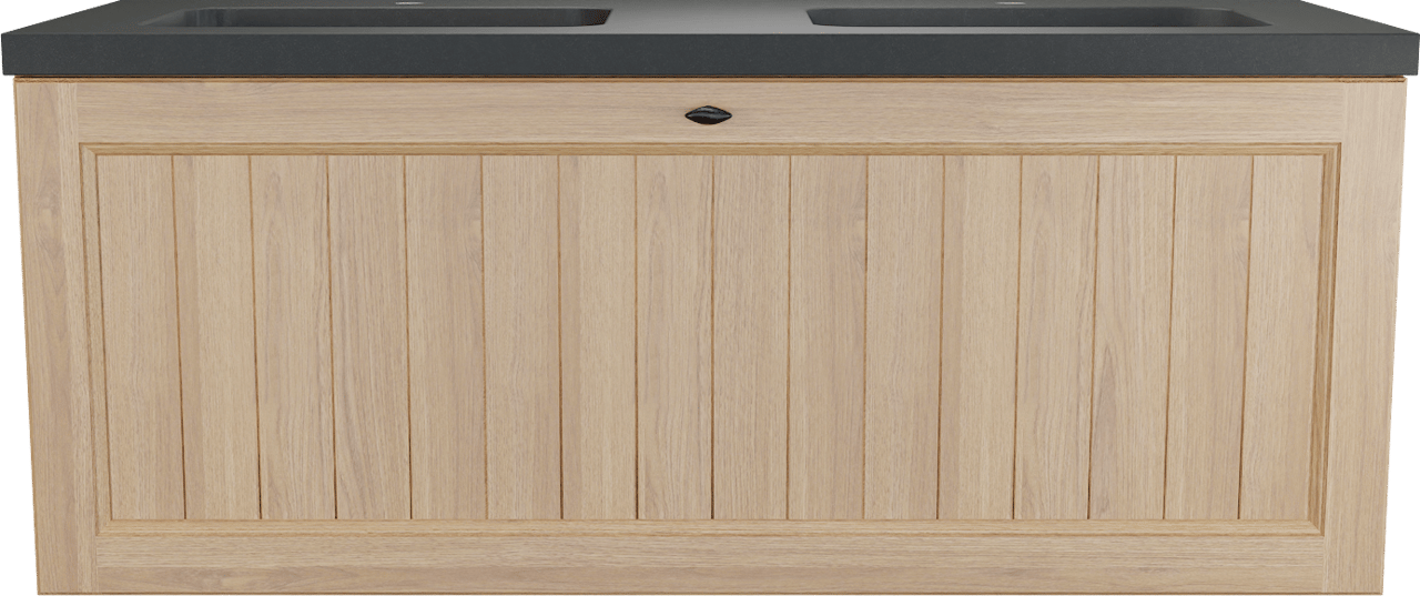 Balmani Lemon zwevend badkamermeubel 135 x 55 cm, fineer natuur eik met Napoli dubbele wastafel in graniet zwart