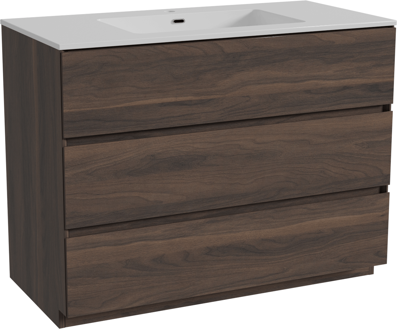 Storke Edge staand badkamermeubel 105 x 52 cm notelaar met Diva enkele wastafel in composietmarmer glanzend wit