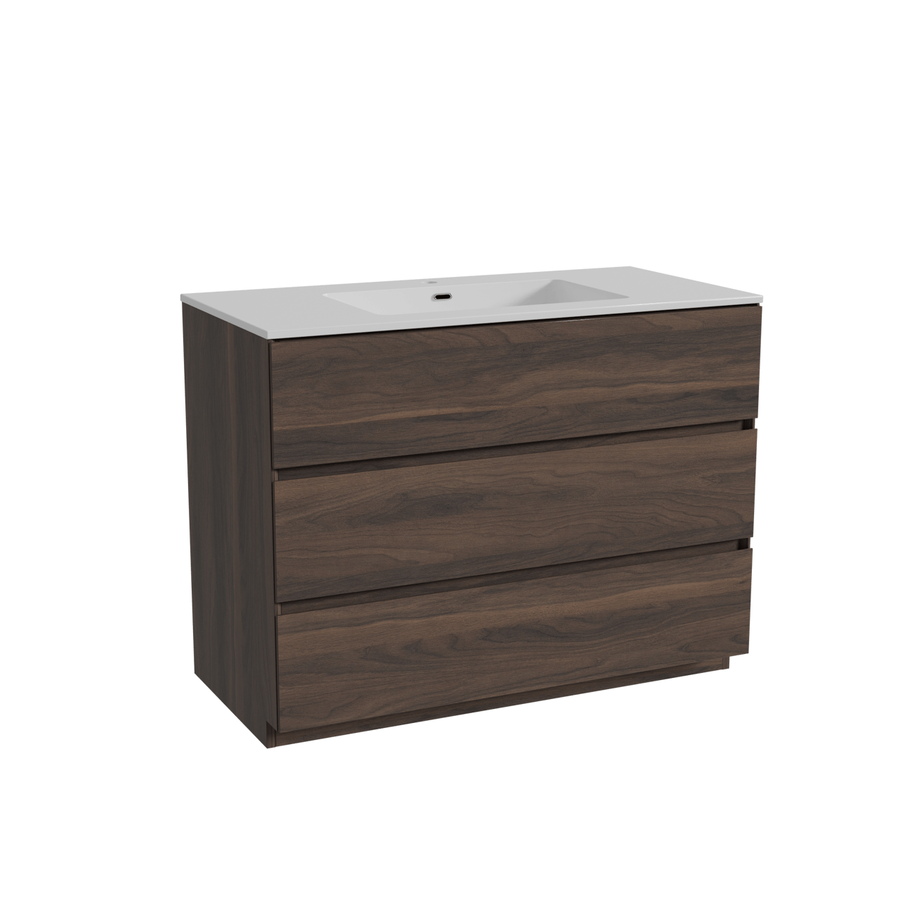 Storke Edge staand badkamermeubel 105 x 52 cm notelaar met Diva enkele wastafel in composietmarmer glanzend wit