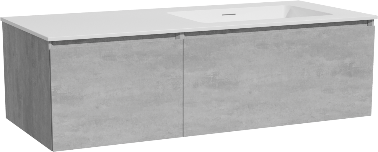Storke Edge meuble salle de bains suspendu 120 x 52 cm béton gris foncé avec Mata plan vasque asymétrique à droite en solid surface blanc mat