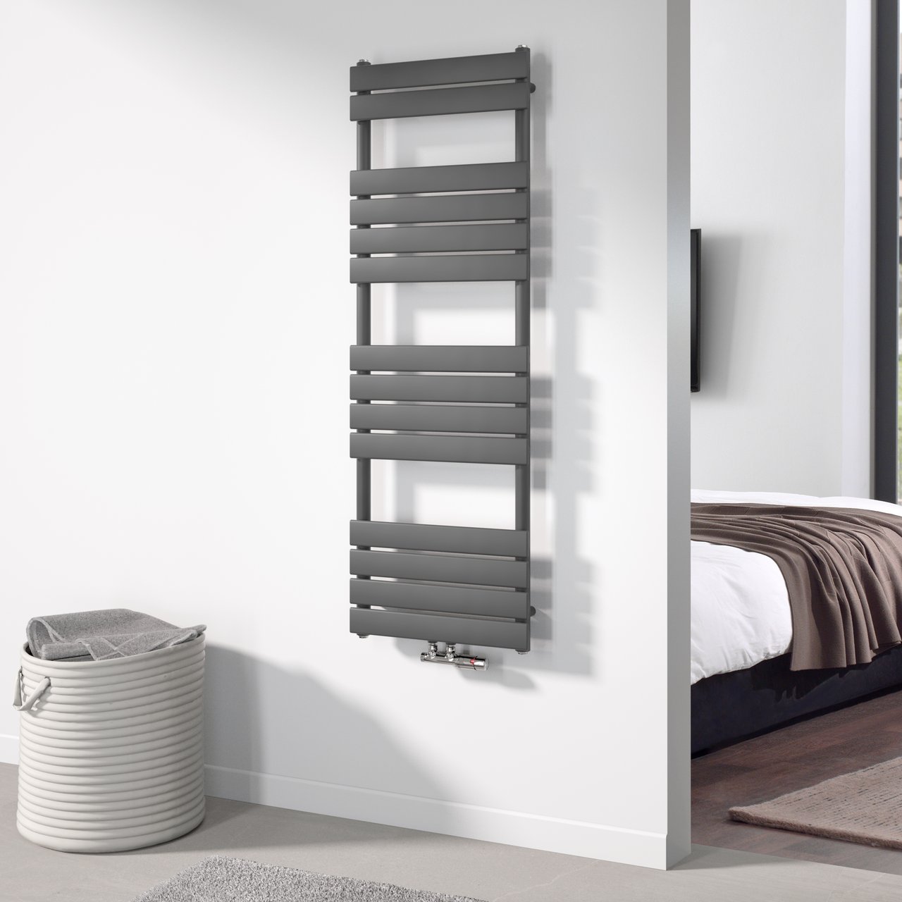 Vipera Vulcan enkele handdoekradiator 50 x 150 cm centrale verwarming antraciet grijs zij- en middenaansluiting 740W