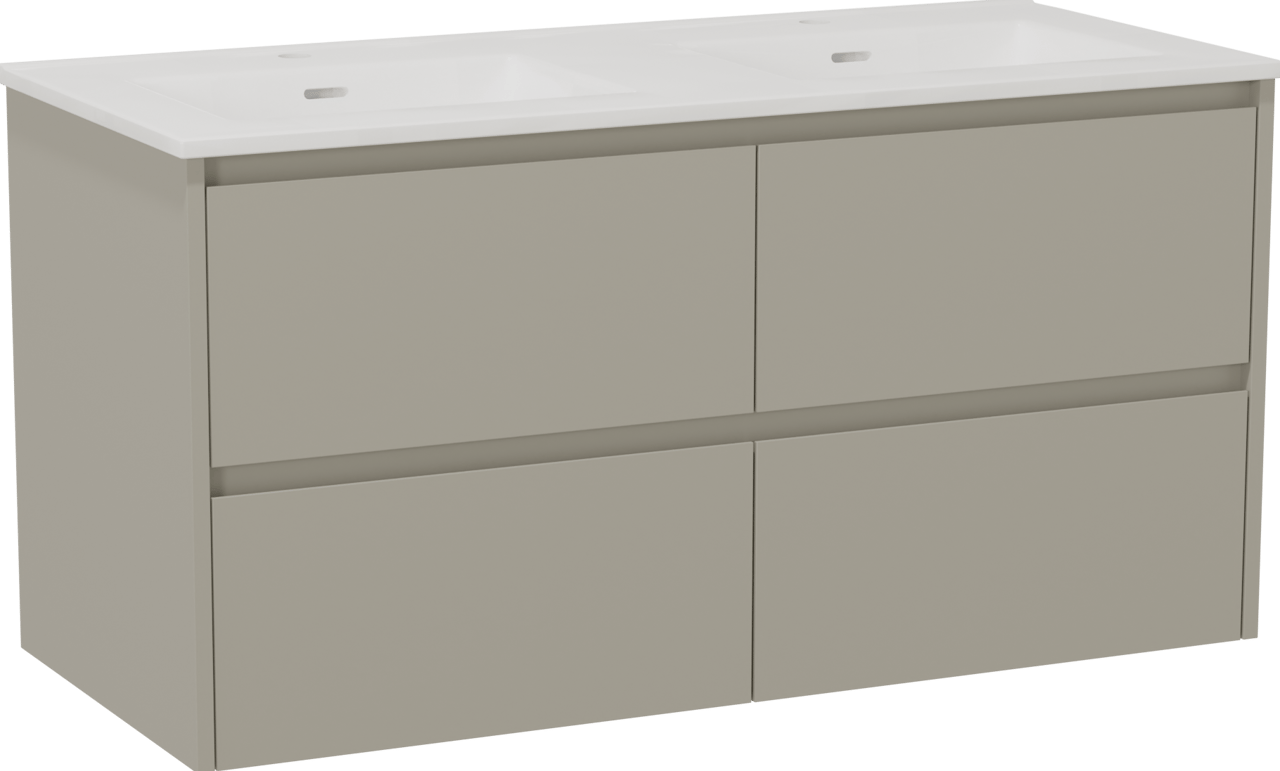 Storke Seda meuble salle de bains suspendu 120 x 52 cm soie grise avec Kera double vasque en céramique blanc brillant