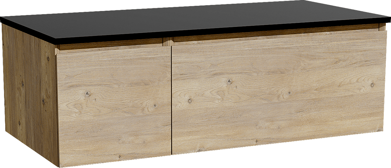 Storke Edge zwevend badkamermeubel 110 x 52 cm ruwe eik met Panton enkel tablet in gepoedercoate mdf mat zwart