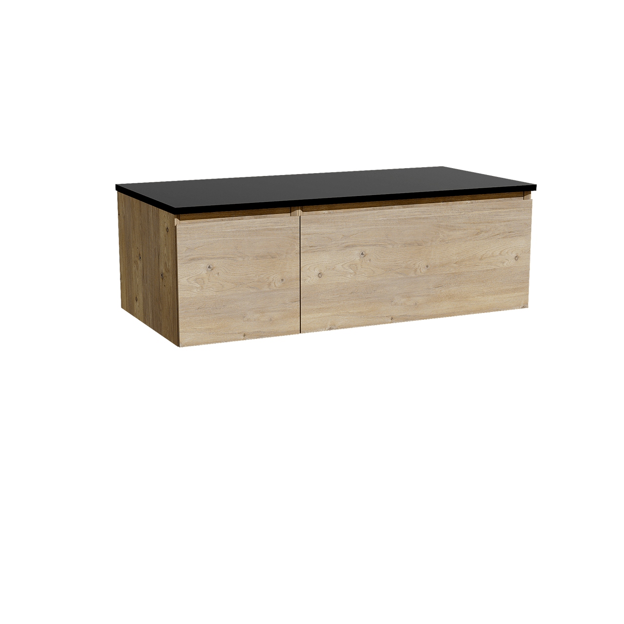 Storke Edge hängendes Möbelstück Set: 110 x 52 cm, Rohe Eiche, mit Panton Einzel Waschtischplatte, Pulverbeschichtetes MDF Schwarz matt