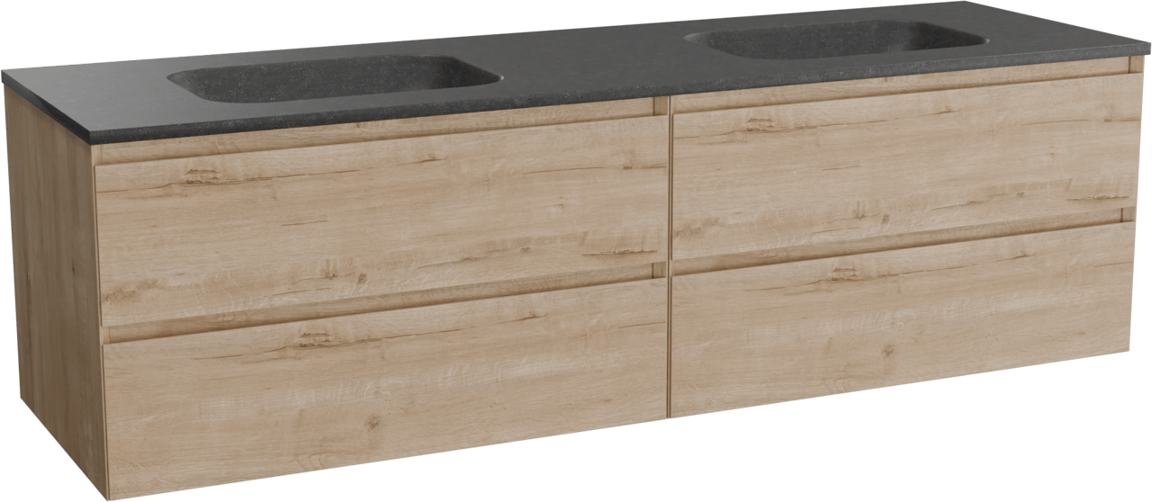 Balmani Mitra meuble salle de bains suspendu 180 x 55 cm chêne brut avec Tablo Arcato double vasque en granit noir