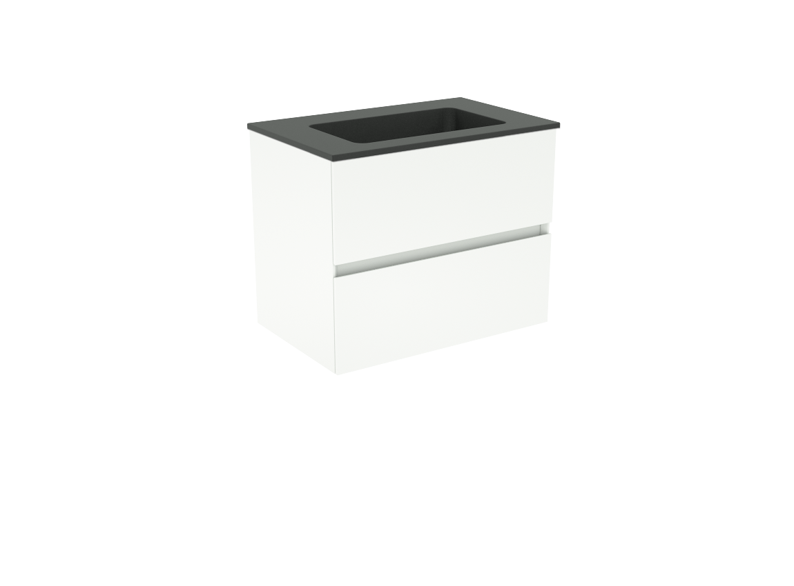 Storke Edge meuble salle de bains suspendu 60 x 40 cm blanc mat avec Scuro plan simple en quartz noir mat