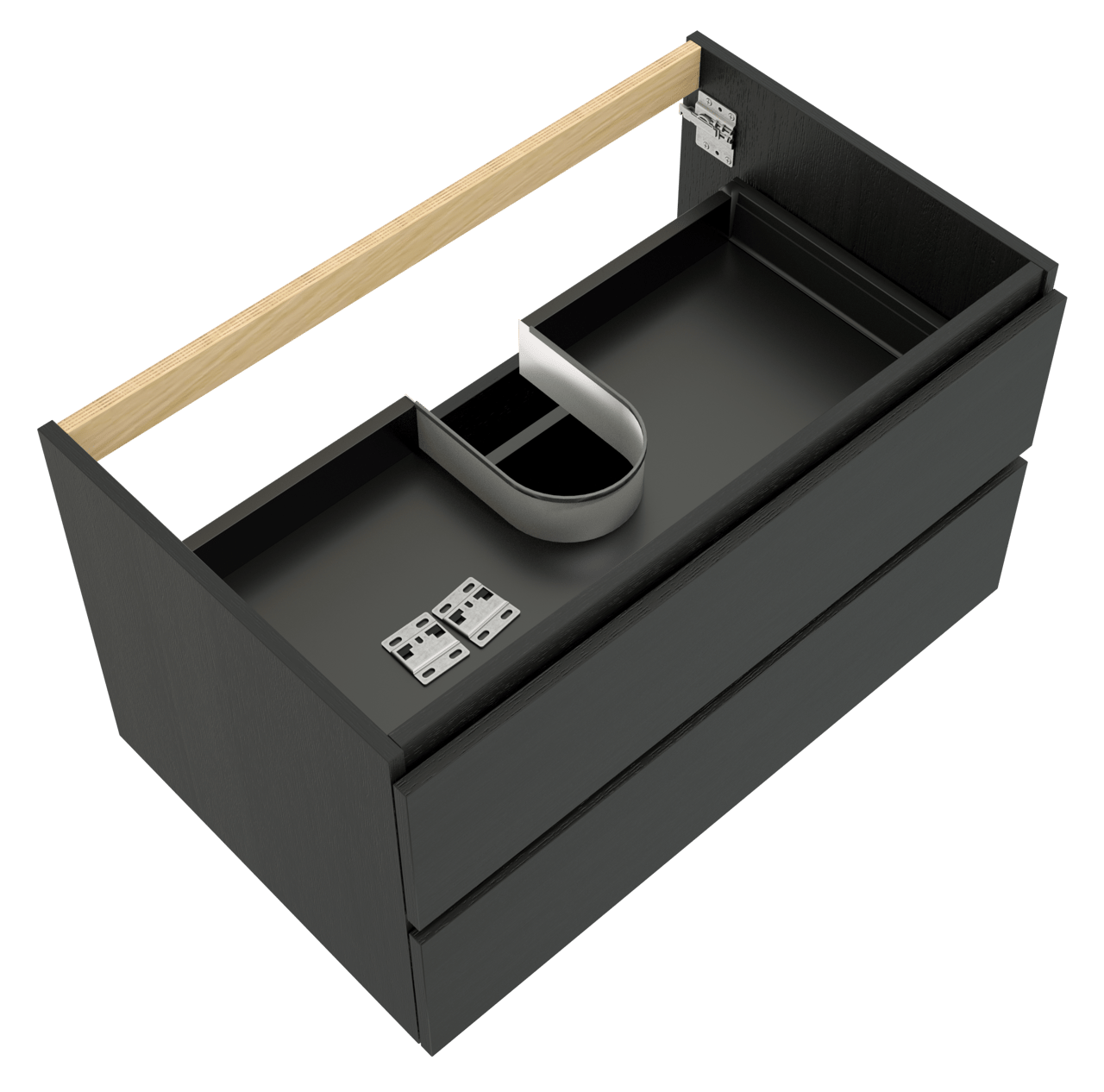 Balmani Lucida hängender Waschbeckenunterschrank: 90 x 55 cm, Eiche Schwarz, 2 Schubladen