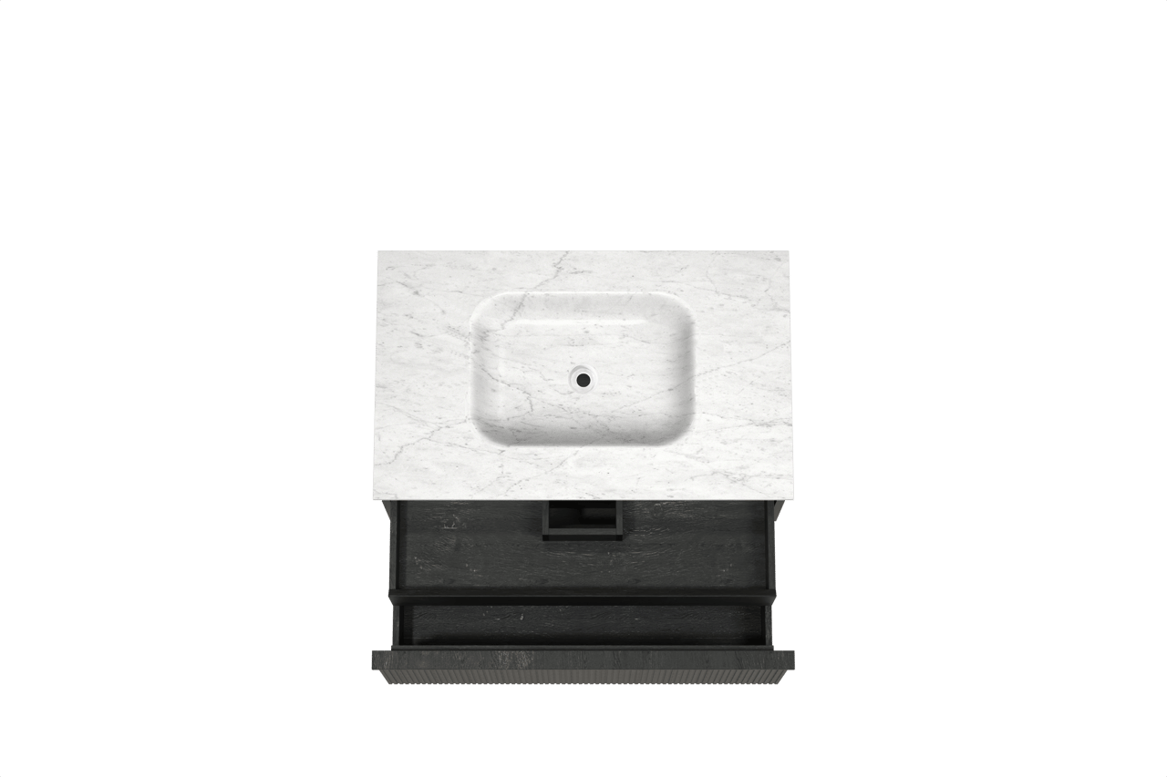 Balmani Forma meuble salle de bains suspendu 90 x 55 cm chêne noir avec Tablo Arcato plan simple en marbre carrare, Nervure droite symétrique verticale