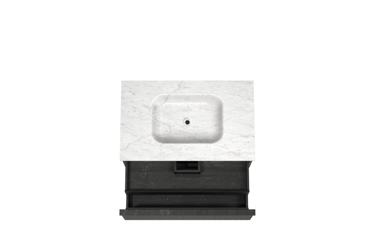 Balmani Forma meuble salle de bains suspendu 90 x 55 cm chêne noir avec Tablo Arcato plan simple en marbre carrara, Nervure droite symétrique verticale