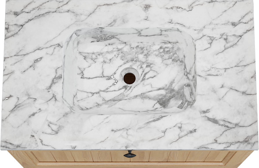 Balmani Lemon zwevend badkamermeubel 90 x 55 cm, fineer natuur eik met Tablo Arcato enkele wastafel in carrara