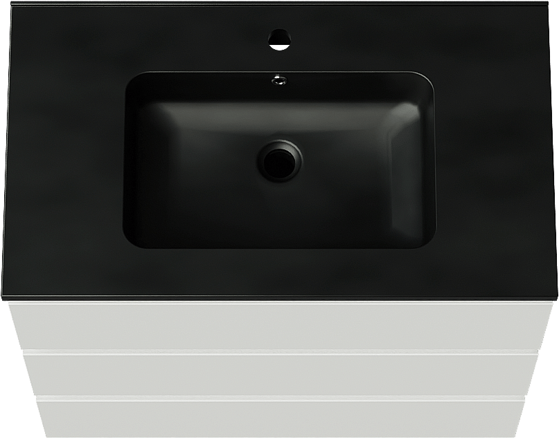 Linie Lado freistehendes Möbelstück Set: 80 x 46 cm, Weiß matt, mit Vano Einzelwaschtisch, Marmorkomposit Schwarz matt