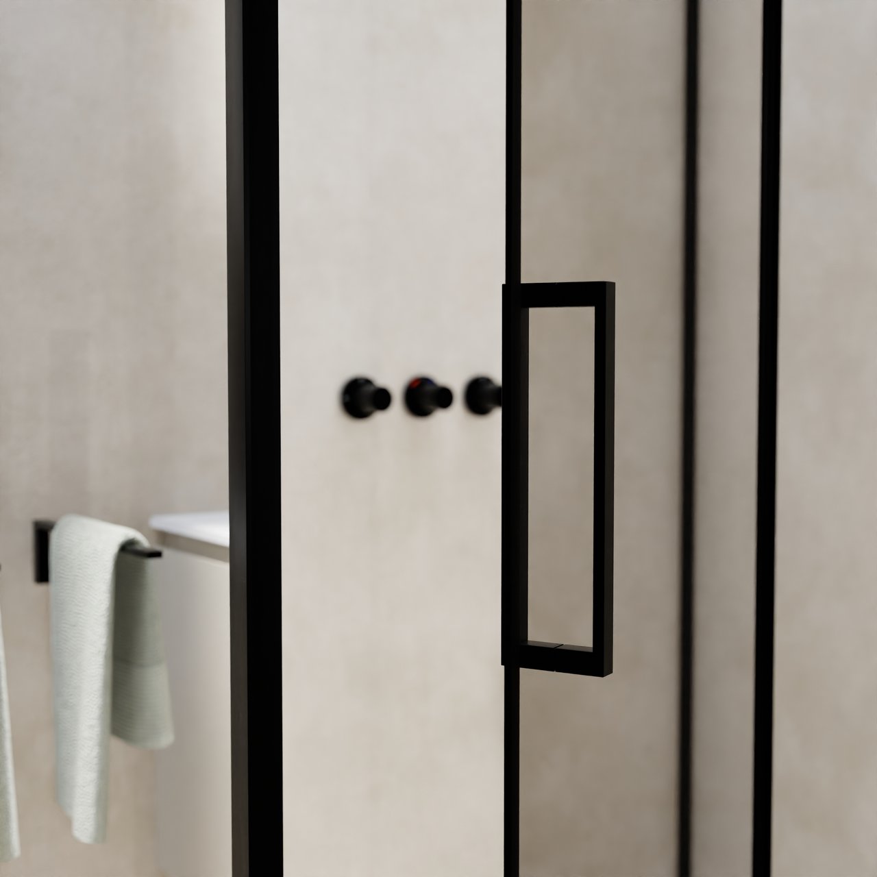 Balmani Senses Design douche en coin avec porte pivotante à droite et paroi latérale fixe, 140 x 90 cm, Verre transparent, Profil noir, coating inclus, coating inclus