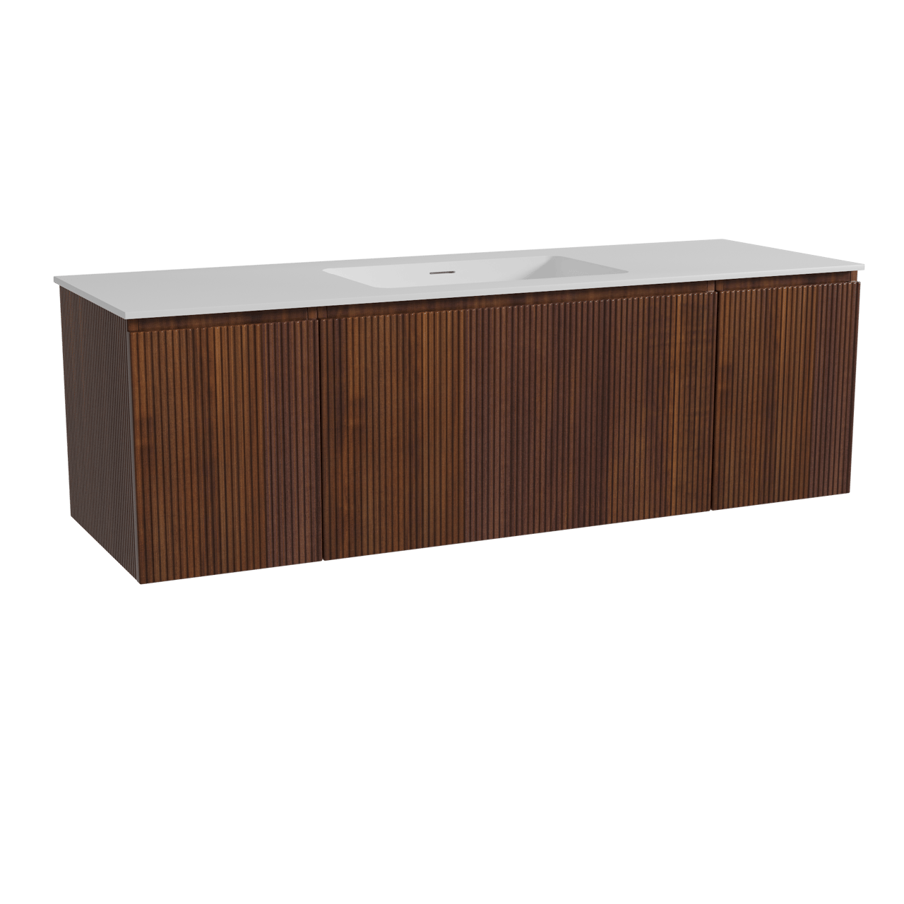 Storke Ribs hängendes Möbelstück Set: 155 x 52 cm, Nussbaum, mit Mata Einzelwaschtisch, Solid Surface, Weiß matt, Vertikale symmetrische gerade Rippe