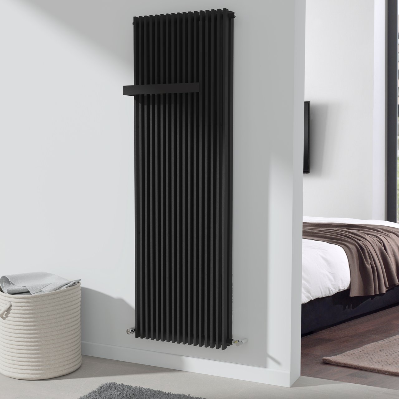 Vipera Corrason dubbele badkamerradiator 60 x 180 cm centrale verwarming mat zwart zij- en middenaansluiting 3.081W