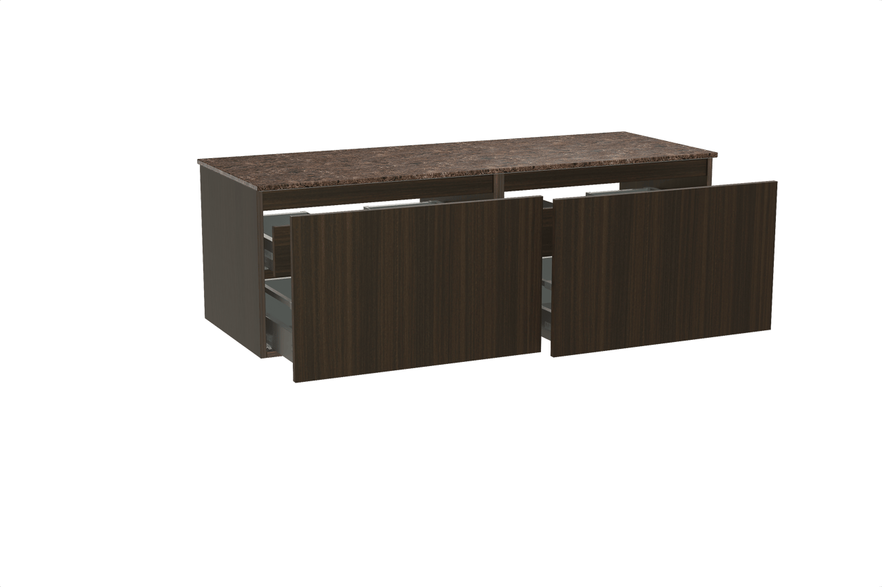 Balmani Sfera meuble salle de bains suspendu 150 x 55 cm eucalyptus avec Stretto tablette simple ou double en marbre dark emperador