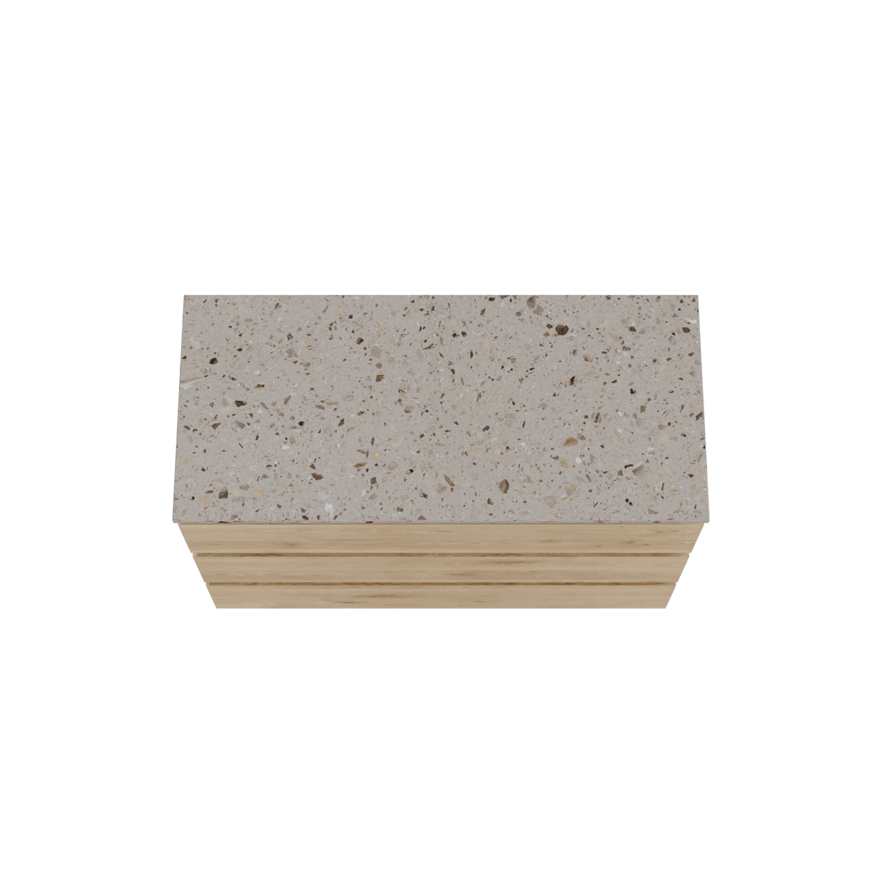 Balmani Lucida freistehendes Möbelstück Set: 120 x 55 cm, Rohe Eiche, mit Stretto Einzel- oder Doppel Waschtischplatte, Terrazzo in Greige