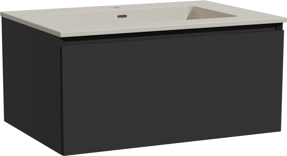 Storke Edge zwevend badmeubel 75 x 52 cm mat zwart met Diva enkele wastafel in top solid zijdegrijs