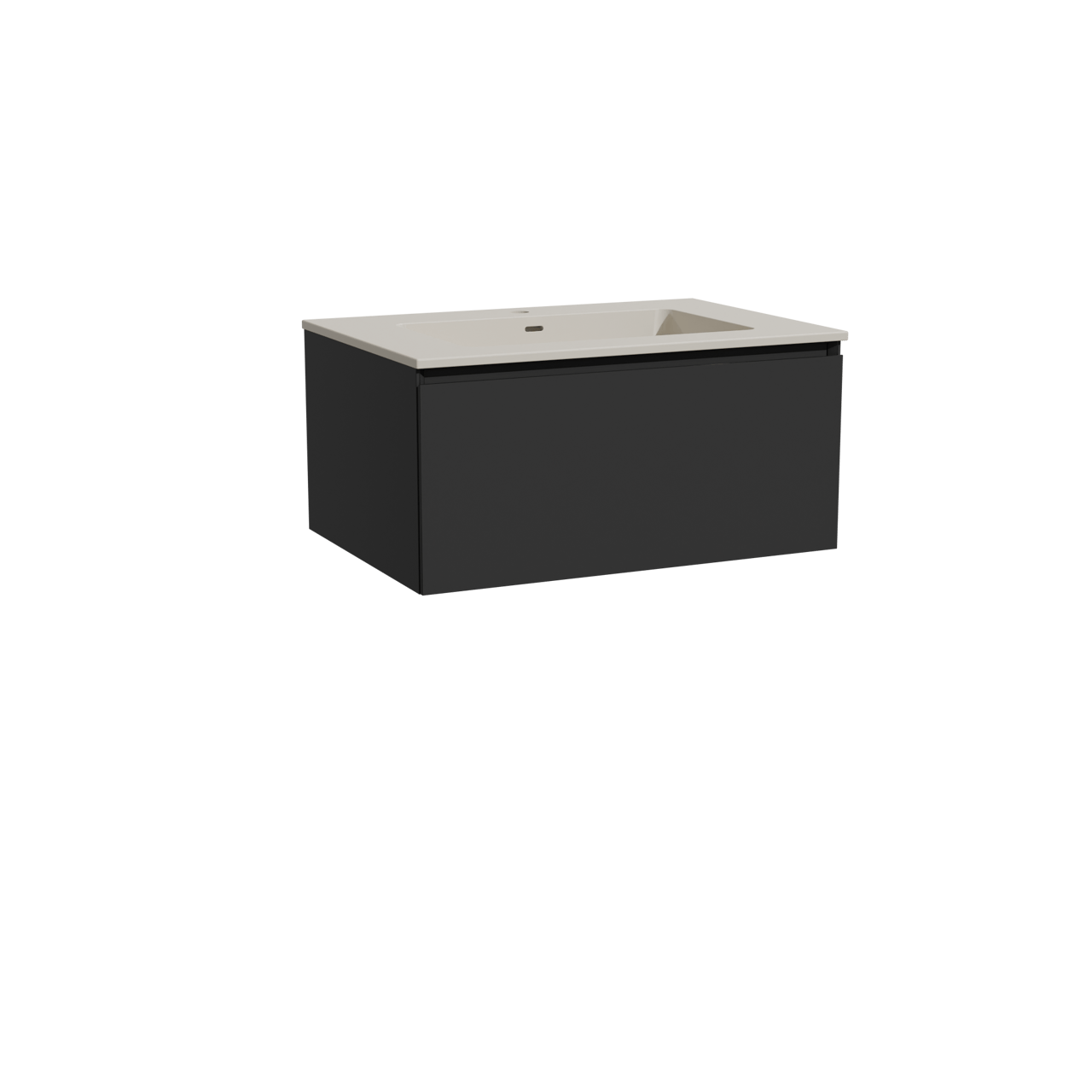 Storke Edge zwevend badkamermeubel 75 x 52 cm mat zwart met Diva enkele wastafel in top solid zijdegrijs