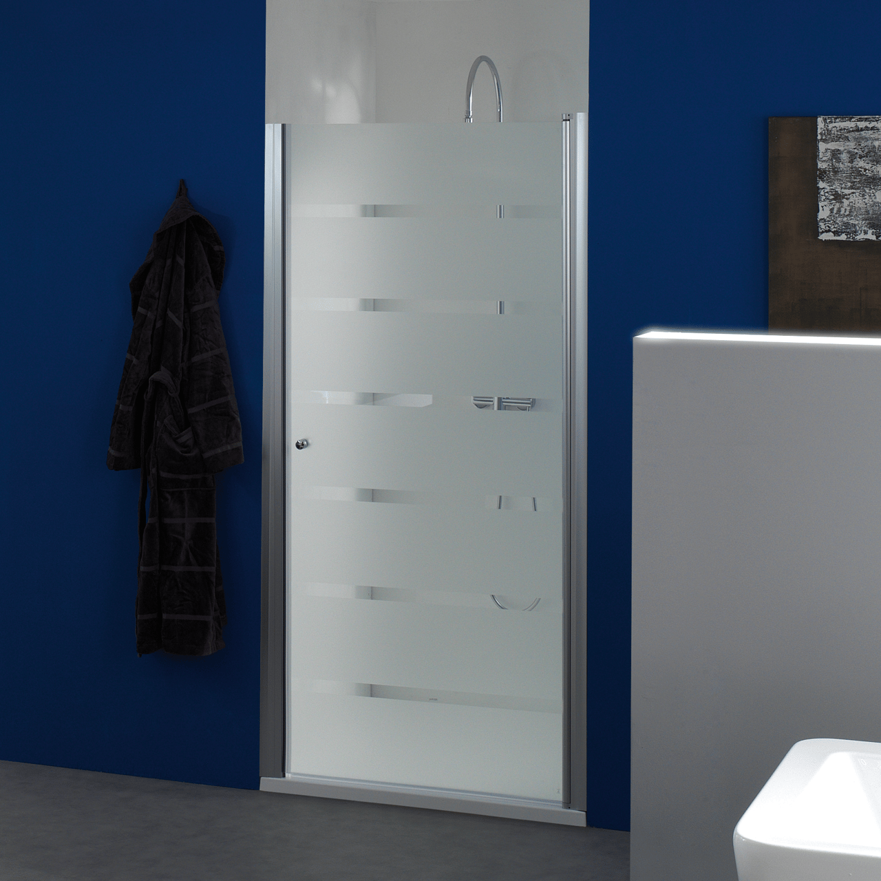 Luca Varess Cyrus porte pivotante 90 x 195 cm verre transparent à rayures profil aluminium mat 