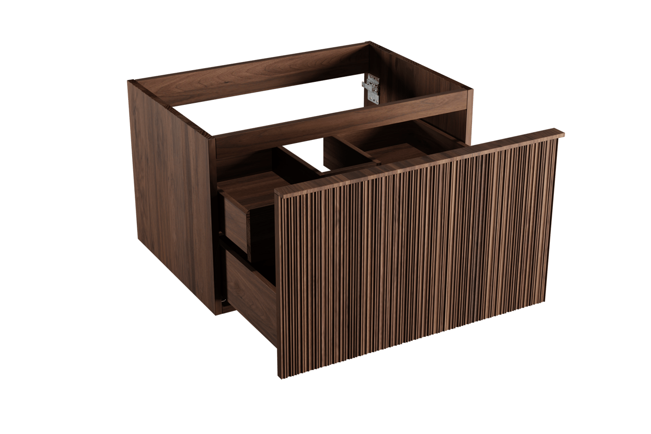 Balmani Forma zwevende wastafelonderkast 75 x 55 cm Amerikaans notenhout 2 lades vert. asym. groef