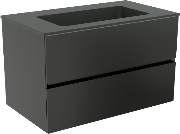 Storke Edge zwevend badmeubel 80 x 46 cm mat zwart met Scuro enkele wastafel in kwarts mat zwart